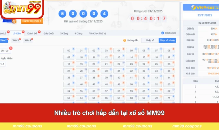 Nhiều trò chơi hấp dẫn tại xổ số MM99
